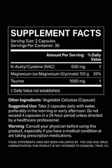 Supplement facts label with detailed nutritional information on a black background
